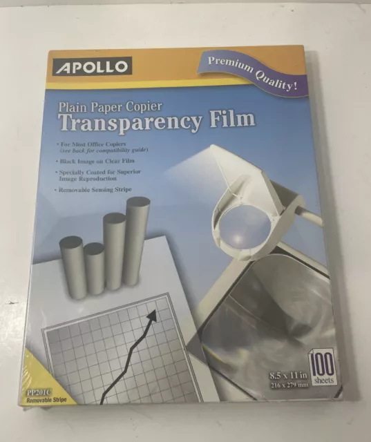 Apollo PP201C Plain Paper Laser Transparency Film - Letter, Clear (100/Box) New