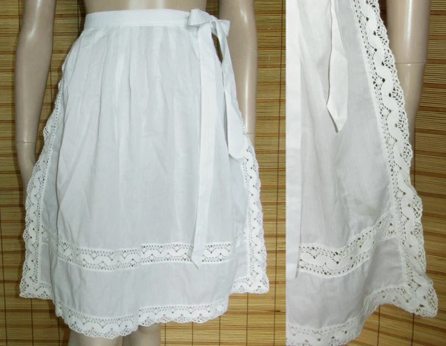 Grembiule Dirndl Bianco - Pizzo - Cotone - Vintage - Tg. S - M