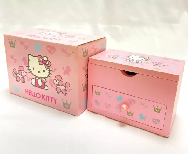 Sanrio originale Hello Kitty, portagioie in legno rosa, con 1 cassetto,...