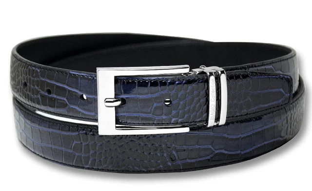 Biagio Croc Embossed NAVY BLUE Mens Bonded Leather Belt Silver-Tone Buckle sz 42