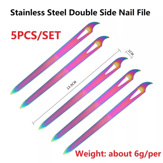 5PC Stainless Steel Two-sided Nail File 13.9cm 5inch Coarse/Fine Buffer Nail Art