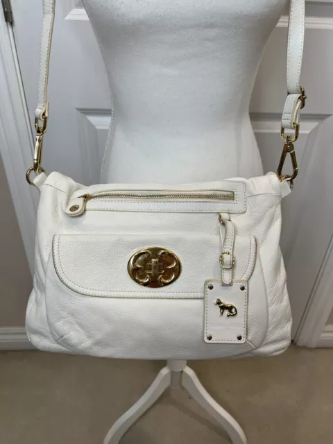 EMMA FOX Large White Leather Satchel  Fold Over Crossbody Messenger Handbag