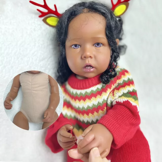 22" Dark Skin Liam Bebe Reborn Dolls Painted Lifelike Baby Reborn Doll Rooted 2
