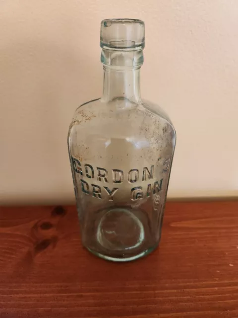 Vintage Gordon's Dry Gin Embossed Glass Bottle - 8 3/4" Tall