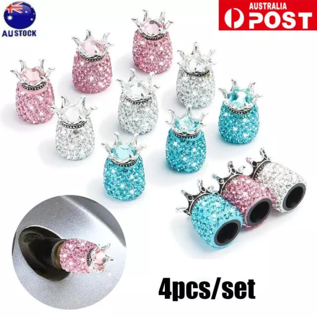 4 x Chrome Crown Tyre Tire Valve Stems Air Dust Caps Cover Bling Car Accessories