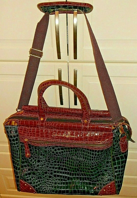 Samantha Brown Croco Embossed Carry On Travel Bag Tote Navy Brown 16" x 8" x 13" 2