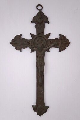 Antique Crucifix Metal Brass Tone Transylvanian Church Jesus Christ Cross INRI