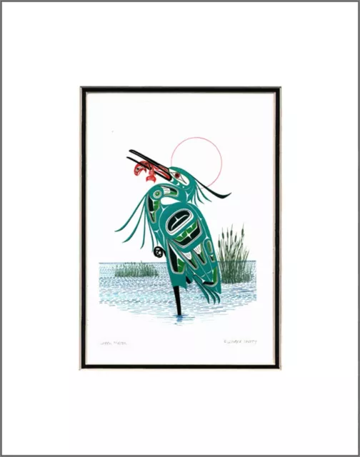 GREEN HERON by Northern Tuchone - Richard Shorty - 11" x 14" Matted art print
