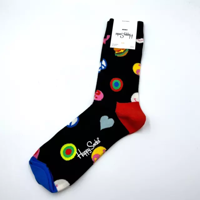 Happy Socks Mens Crew Socks Shoe Size 8-12 Black Peace Love Burgers