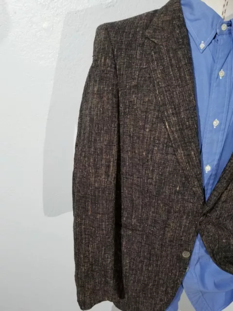 Vintage Guy Laroche Fleck Brown Black Nubby Tweed Sport Coat Jacket Blazer 38R