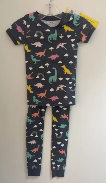 Old Navy Unisex Toddler 2-Piece Cute Dinosaur & Rainbows Cotton PJ Set Multi 5T