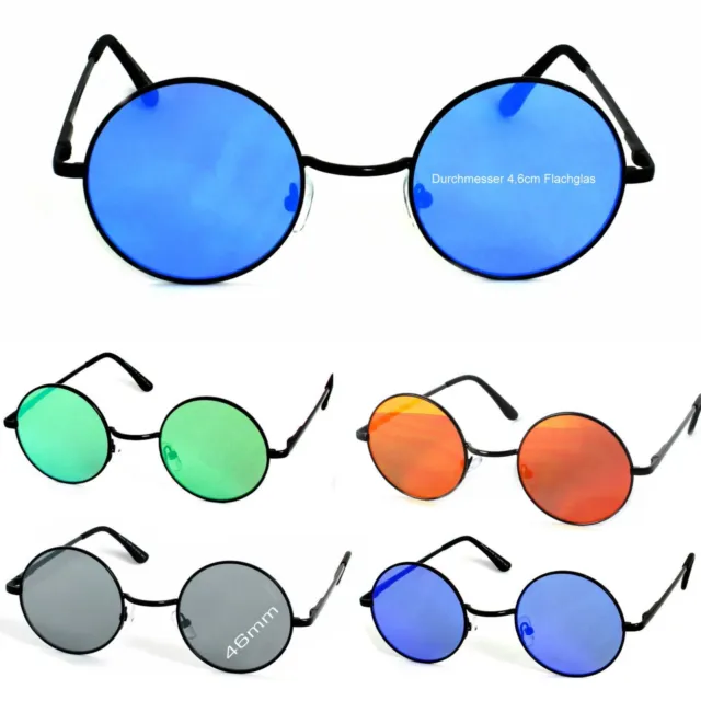 Runde Sonnenbrille Nickelbrille Metall Rahmen Flachglas Verspiegelt Rennec VIP
