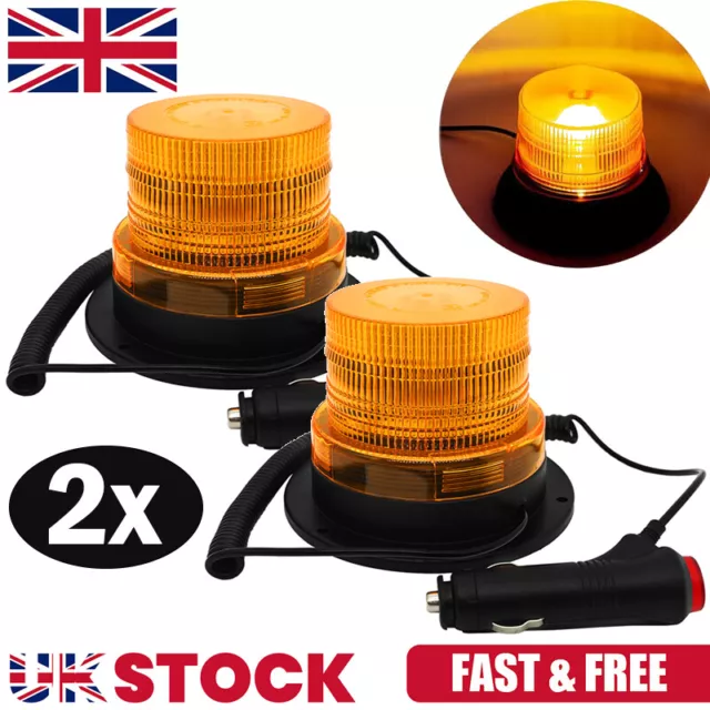 2x 12V/24V LED Amber Recovery Warning Strobe Flashing Magnetic Beacon Light Lamp