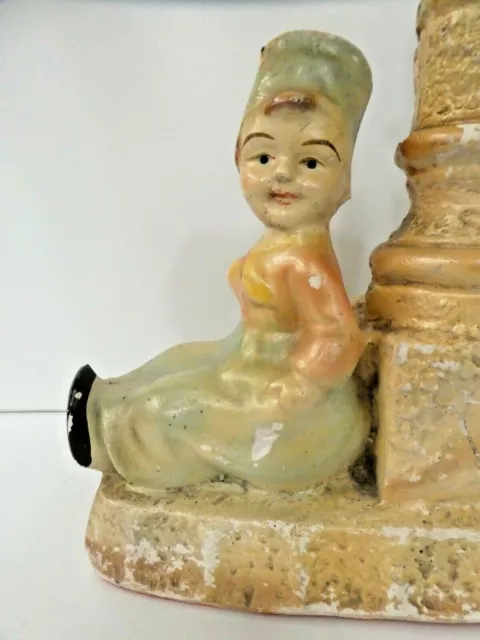 Vintage Dutch Boy & Girl Chalk Ware Plaster Statue Lamp Base 3