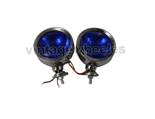 2 Lambretta Vespa Universal 12V 4" Blue Spot Light Lamp Plastic Lens Metal Body