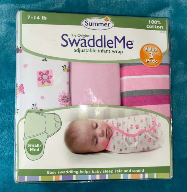 SUMMER Swaddle Me ADJUSTABLE INFANT/BABY WRAP 3 Pk Pink Flower Stripe Small/Med