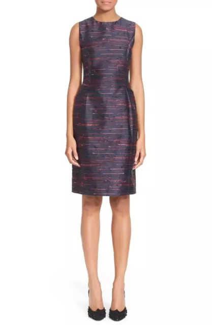 $2.5K Oscar de la Renta embroidered stripe design fil coupe sheath dress 10 L