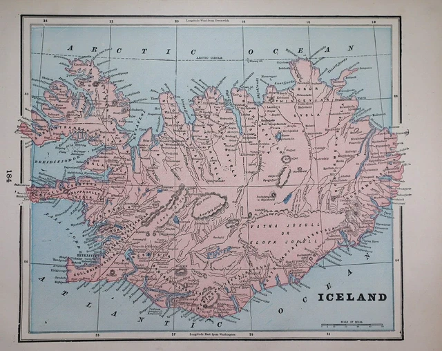 Old (1x14) 1899 Cram's Atlas Map ~ ICELAND ~ Free S&H  ~Inv#519