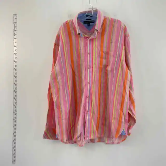 Tommy Hilfiger Men's Pink Striped Long Sleeved Button-Up Shirt, Size L