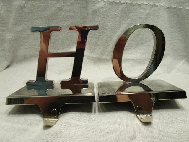 2 Silver Tone Chrome Metal Letter (H & O ) Christmas Stocking Holder Hanger