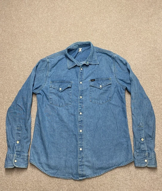 Camicia abbottonata Lee Denim manica lunga taglia large blu perla a scatto da uomo