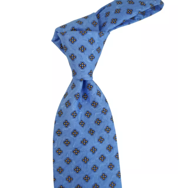 $300 Stefano Ricci Blue w Tonal & Yellow Medallions Silk Neck Tie NWT 3.6W