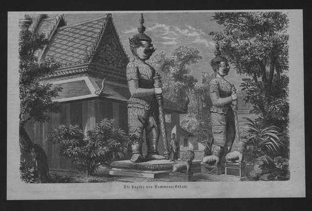1865 - Pagode Sommona-Kodam Pagoda Gravure sur Bois Engraving