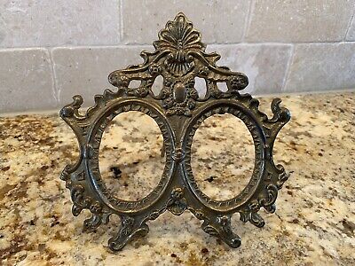 Vintage Frame Heavy Beautiful Ornate Brass Double Stand Up Picture Frame