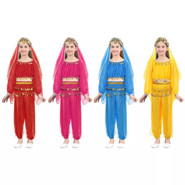 Kids Girls Belly Dance Costume Sequined Outfits Role Play Fancy Dress Set Pants