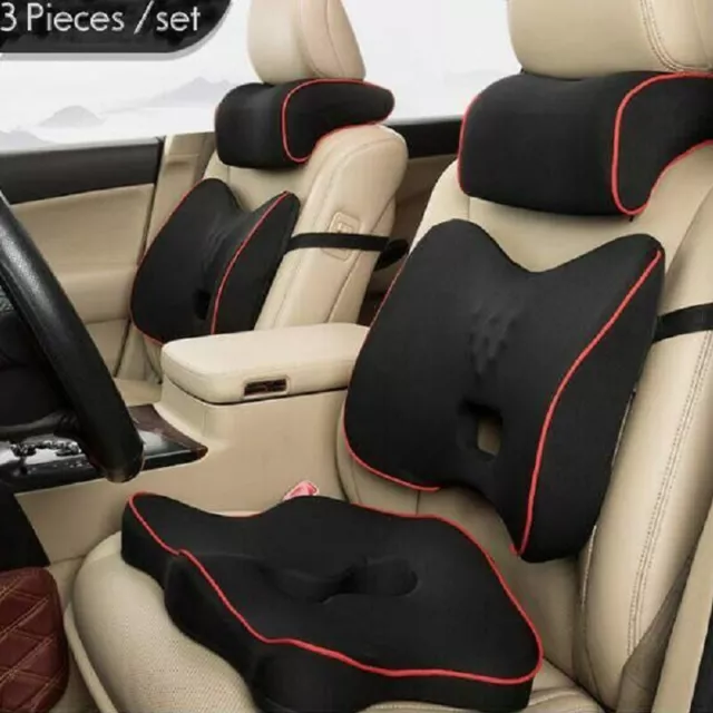 Car Seat Cushion and Back Support Pillow Set Memory Foam Lumbar Neck Pillow