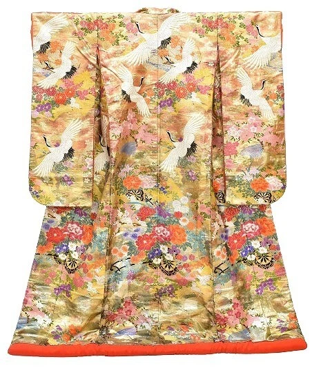 Japanese Kimono Vintage Silk Wedding Uchikake Crane Remake kimonomtfuji 3mt0303