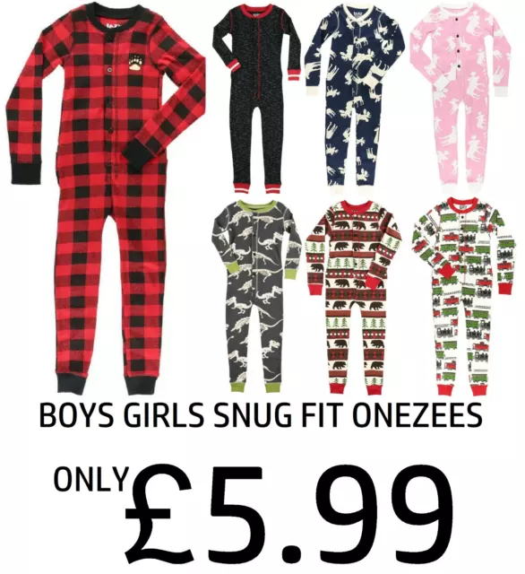 Boys Girls Onezee All In One Snug Fit Pyjamas Cotton Sleepsuit 2-14Y Random Pick