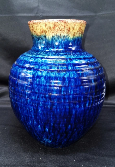 Grand Vase Céramique ACCOLAY. Vintage, couleur Bleu moucheté tendance.