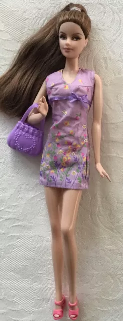Vtg Barbie Doll Clothes LOT Floral Print Dress Shoes Purse Genuine Mattel Tag