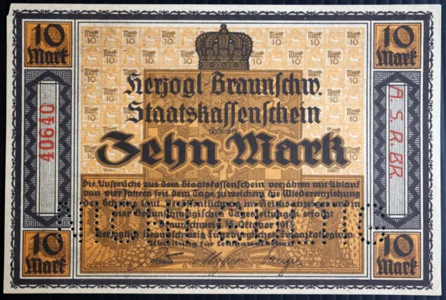 BRAUNSCHWEIG 1918 10 Mark "Soldiers and Workers Council" Separatist Grossnoteld