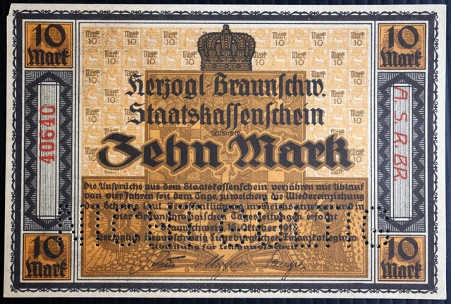 BRAUNSCHWEIG 1918 10 Mark "Soldiers and Workers Council" Separatist Grossnoteld
