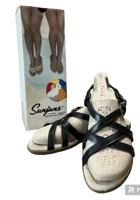 Bass Sunjuns Womens Sz 9 1/2 Black Margie Strappy Sandals Leather Original Box
