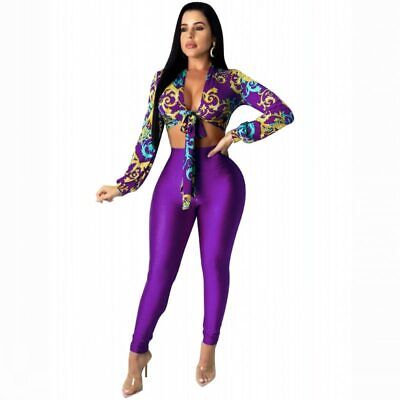 2020 Women Two Pieces Sets Summer Tracksuits Full Sleeve V-Neck Tops+Pants Suit