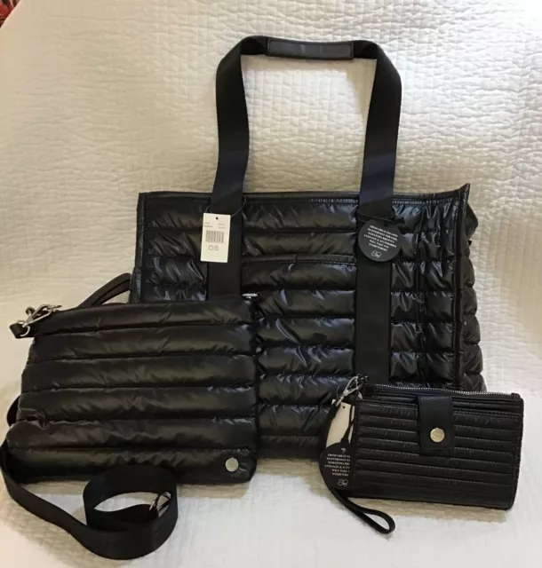 Samantha Brown  To Go Tote, Crossbody & Wallet Wristlet 3 Piece Set Shiny Black