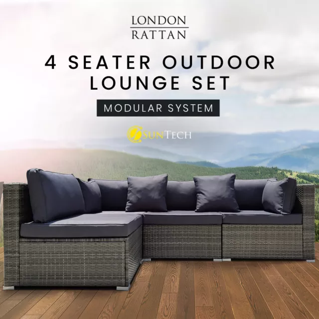 PRESALE LONDON RATTAN Outdoor Lounge Setting 4 Seater Furniture Modular Sofa