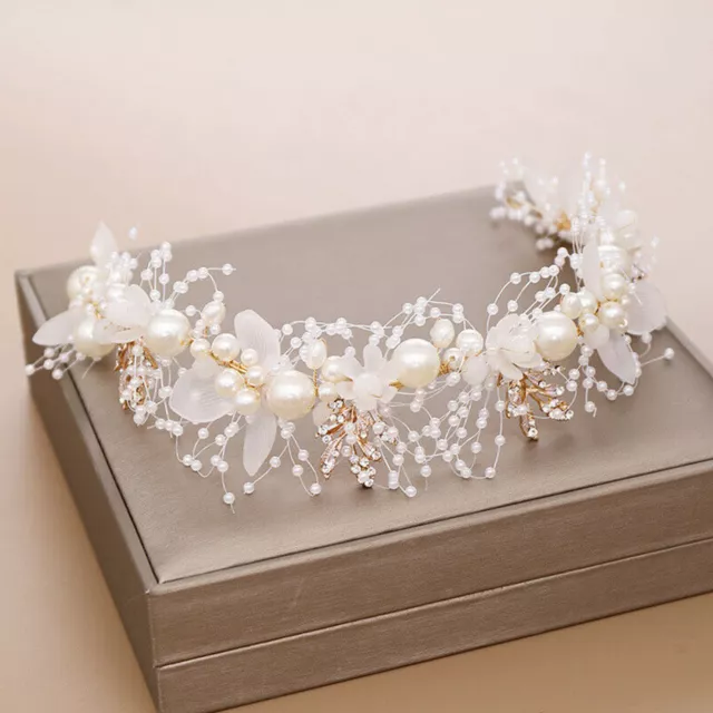 Big Flower White Pearl Crystal Hair Head Band Accessories Bridal Wedding