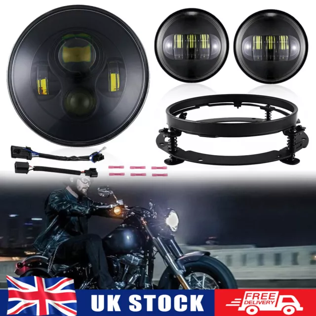 7" LED Headlight 4.5" Fog Light Bracket Black For Harley Electra Glide Fatboy