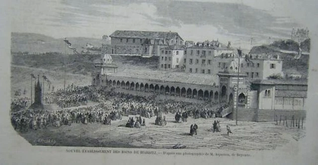 GRAVURE SUR BOIS 19è ETABLISSEMENT DES BAINS A BIARRITZ