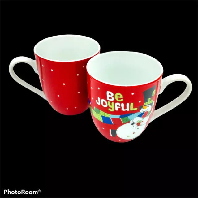 Set of 2 Fitz Floyd Be Joyful Snowman Christmas Coffee Cup Mugs