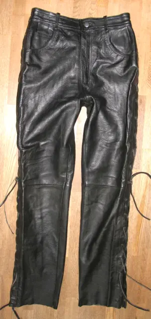 Graisses Femmes Schnür- Jean en Cuir/ Motard- Pantalon Cuir Dans Noir Env.