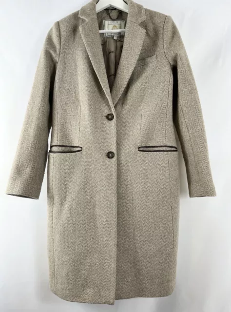 JOULES CHELTENHAM TWEED Coat Womens 10 Beige Wool Herringbone Races Trench Long 80.00 PicClick UK