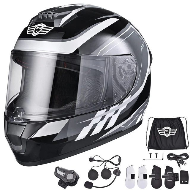 AHR Full Face Motorcycle Helmet DOT Visor Bluetooth 5.0 Headset Intercom S