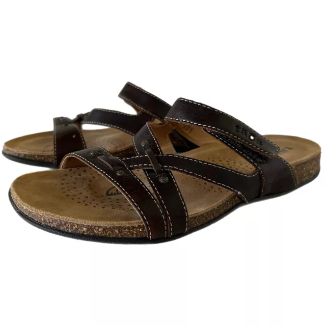 Taos Brown Leather Sandals Slides Womens 9 Strappy Comfort Adjustable Strap