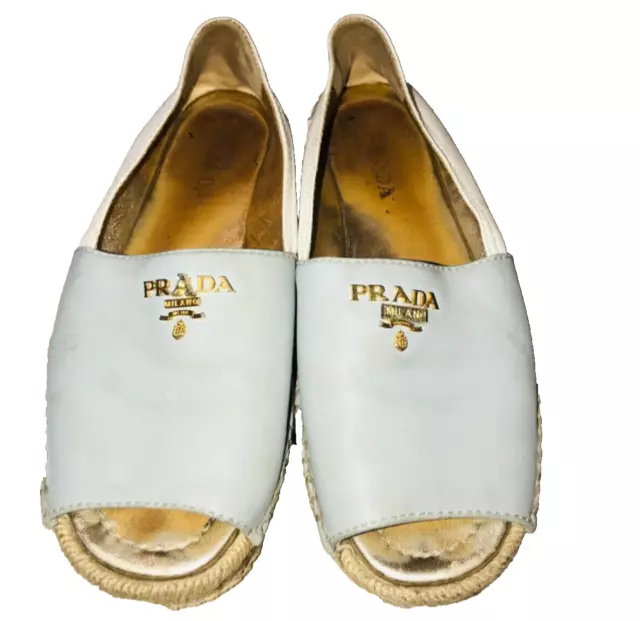 Prada Women Two Tone Leather Peep Toe Platform Espadrilles - Size 38