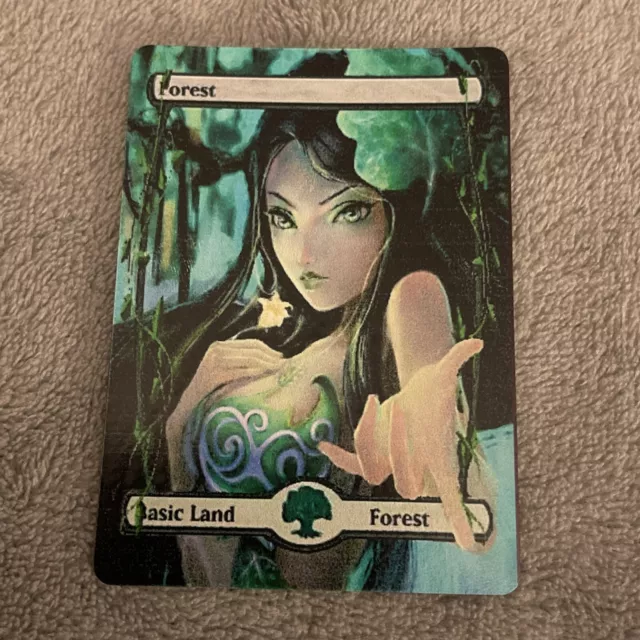 1 MTG Altered Art Forest Basic Land Custom Anime Full Art Ship In Clear Sleeve!